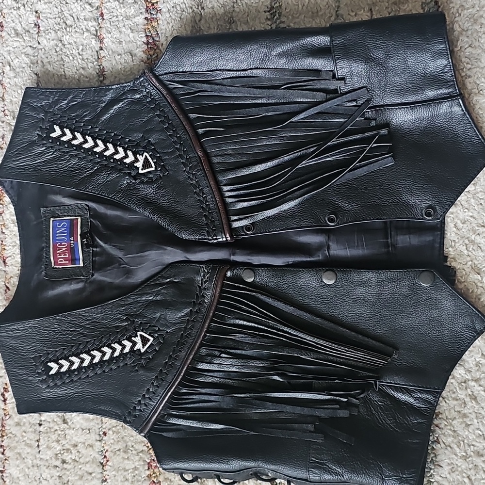 Vintage Leather Vest With Fringe Biker Vest M